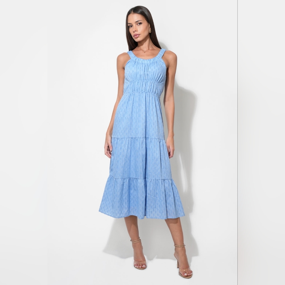 NWT - Adelyn Rae Rosali Textured Tiered "Sky Blue" Midi Dress - Size XL